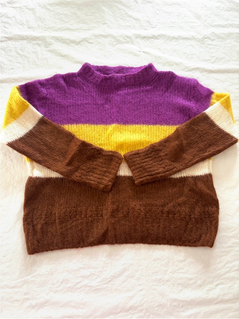Sezane Purple Brown Yellow Mohair Alpaca Chuck Jumper Sweater SZ S Worn 1X - Picture 9 of 9